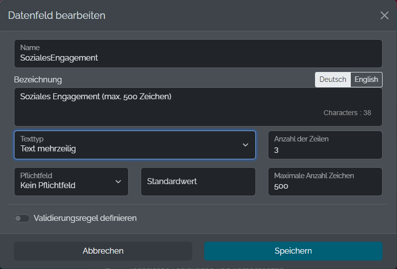 Textfeld mehrzeilig &ndash; Konfiguration