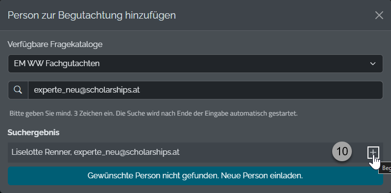 Neue Person dem Antrag zuordnen Neue Person dem Antrag zuordnen