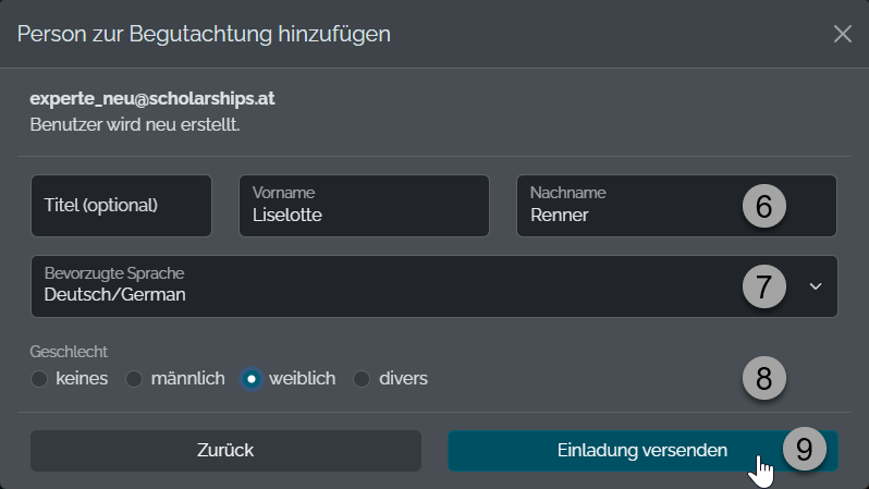 Einladung versenden Einladung versenden
