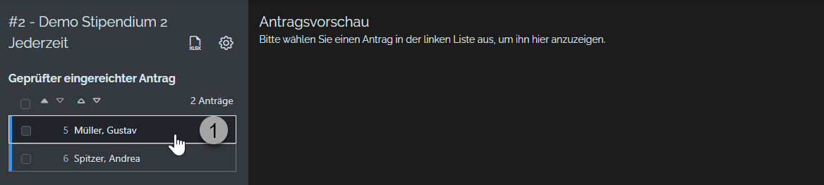 Antrag anklicken Antrag anklicken