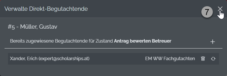 Bestätigungsfenster Antrag zur Begutachtung Bestätigungsfenster Antrag zur Begutachtung