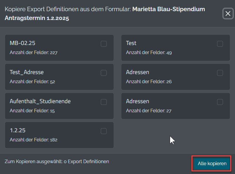 Export-Definition kopieren Schritt 1