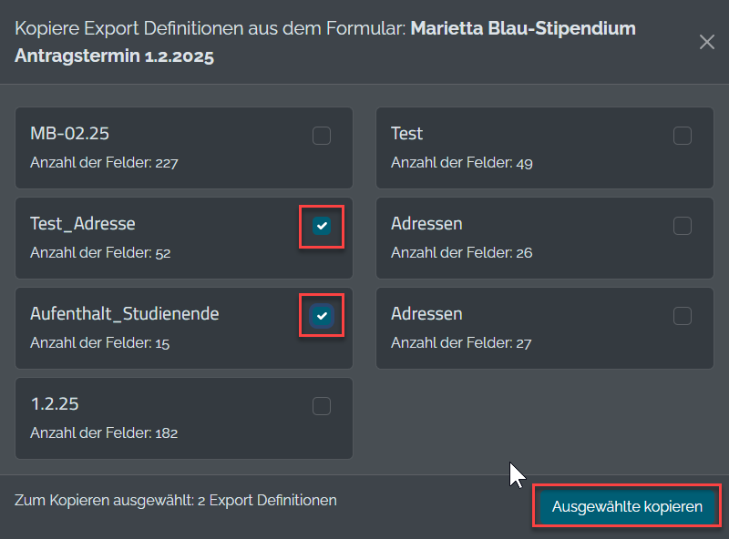 Export-Definition kopieren Schritt 1