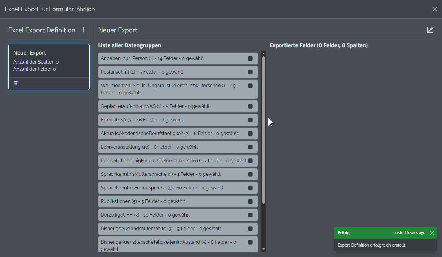 Export-Definition erstellen Schritt 5