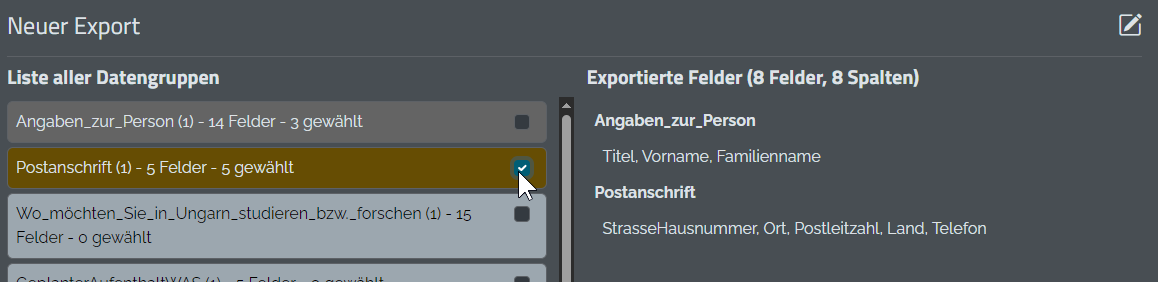 Export-Definition erstellen Schritt 8