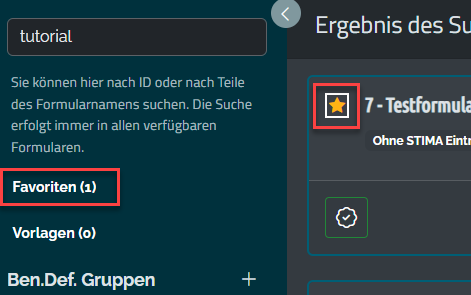 Formular als Favorit markieren