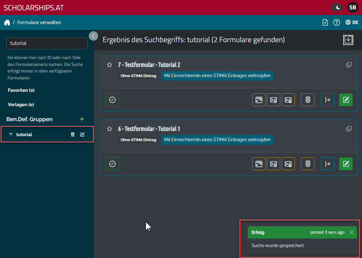 Benutzerdefinierte Gruppe in der Navigation